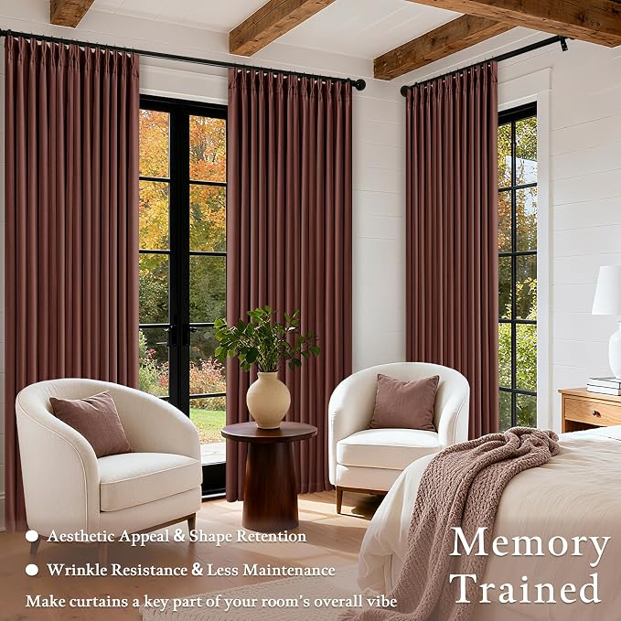 Maroon Blackout Pinch Pleated Linen Curtains 105 Inches Long | Thermal Insulted - Image 4