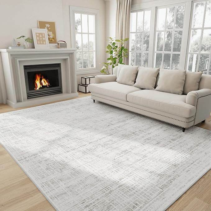 5x8 Washable Area Rug for Living Room Bedroom: Non-Slip Modern White Gray | by Oriannal