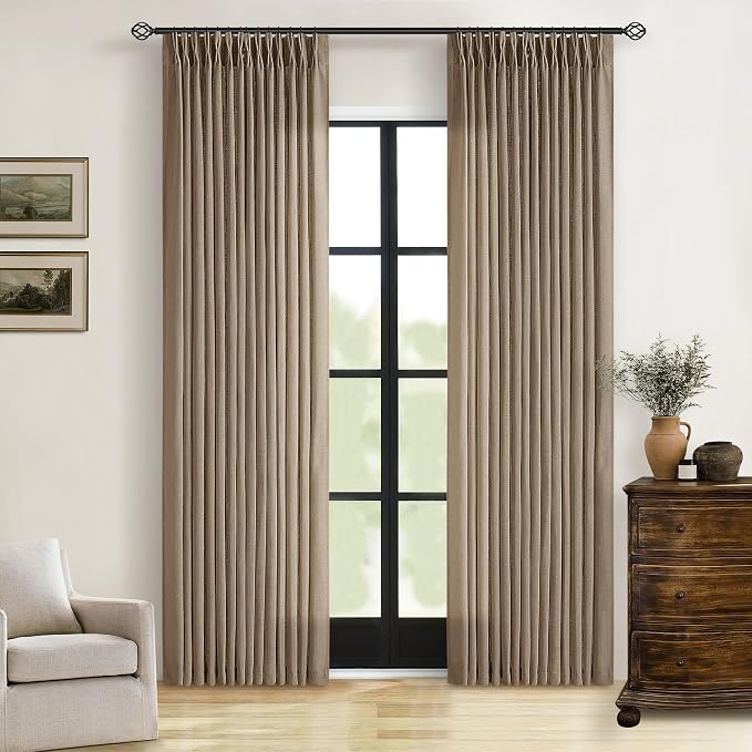 Latte Pinch Pleated Light Filtering Linen Curtains 84 Inch Length | Semi Sheer - Image 8