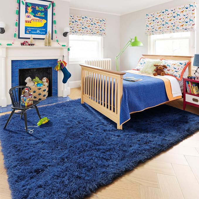 Amdrebio Navy Blue Shag Plush Area Rug 5x8 - Image 3
