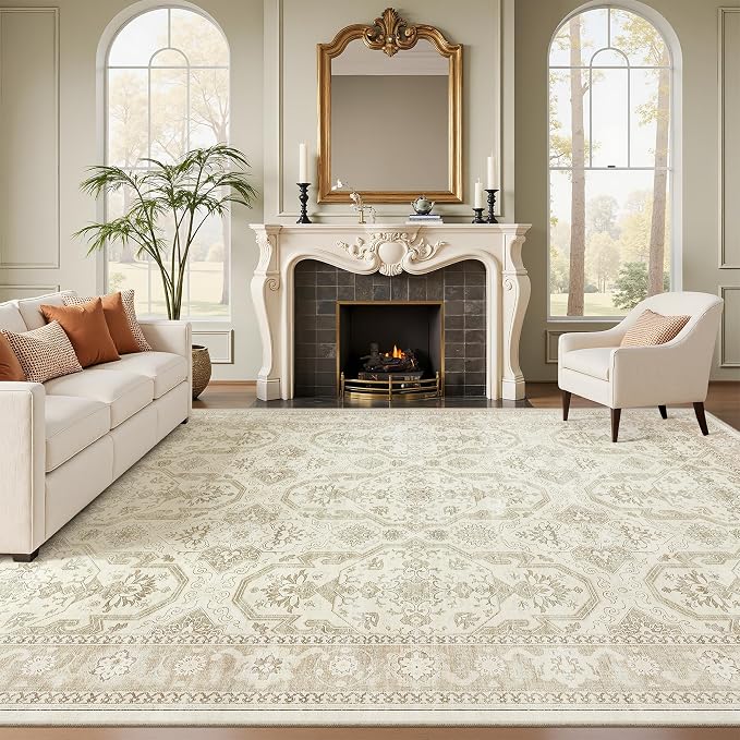 Soalmost 8x12 Area Rugs Large Washable Living Room Rug Non-Slip Beige/Brown | by Soalmost