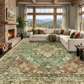 RELEANY Washable Area Rug, Large 10'x14', Brick/Brown/Green | Non-Slip by RELEANY