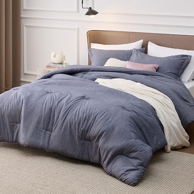 Bedsure King Size Comforter Set - Denim Grey King Comforter Set, Soft Bedding for All Seasons, Cationic Dyed Bedding Set, 3 Pieces, 1 Comforter (104"x90") and 2 Pillow Shams (20"x36"+2")