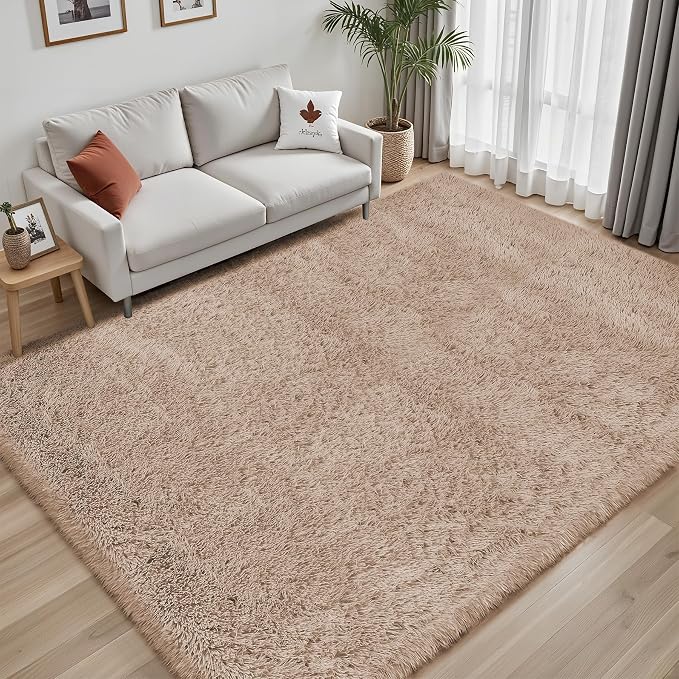 PLHXFR 4x6 Area Rugs Living Room: Fluffy Bedroom Rug Shag Carpet Camel | - Image 7