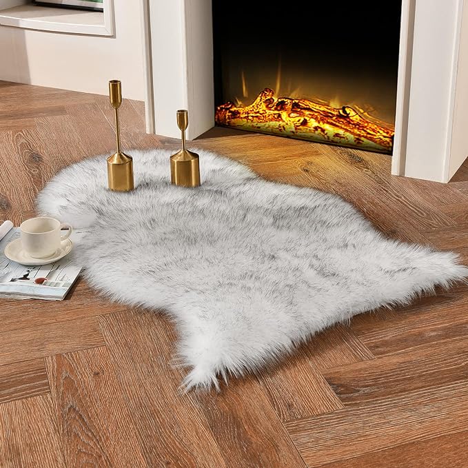 duduta White Black Faux Fur Rug 2x3 ft, Small Shag Bedside Rug Seat Covers | by duduta