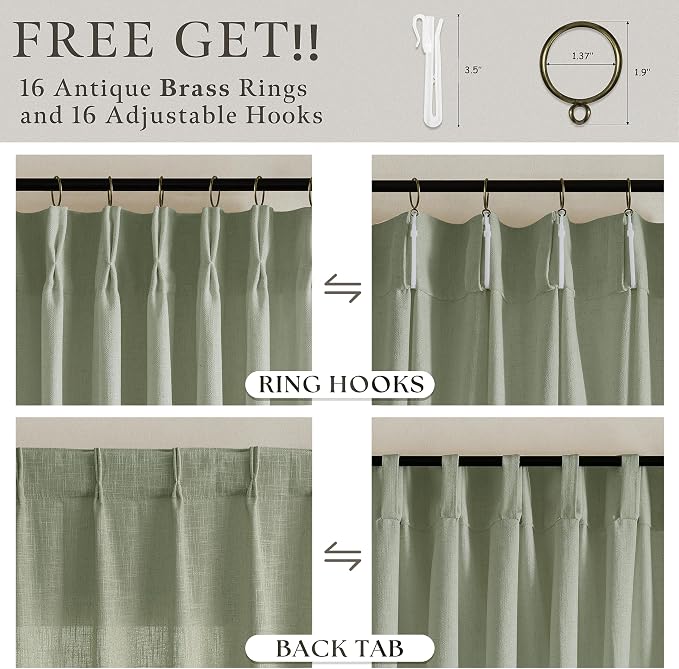 Sage Green Pinch Pleat Light Filtering Linen Curtains 50Wx84L | Pleated Flax - Image 5