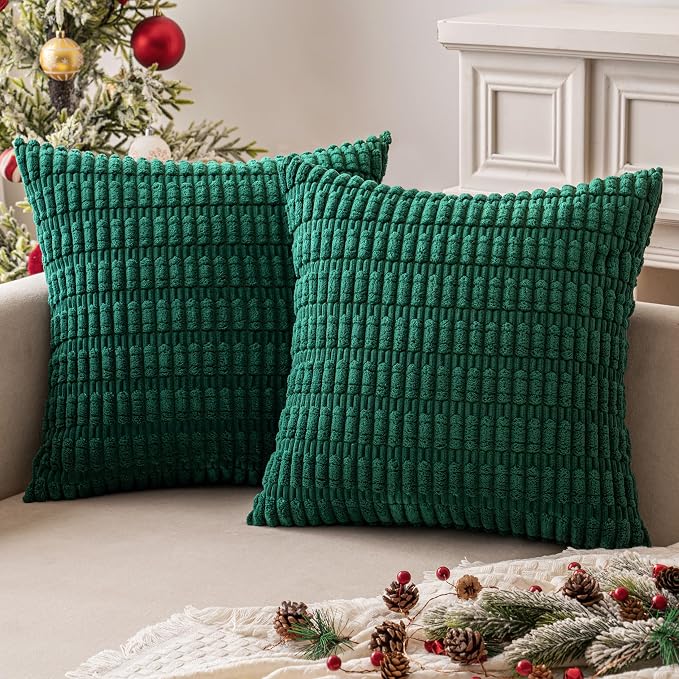 MIULEE Corduroy Decorative Throw Pillow Covers 18x18 Dark Green Pack of 2 | - Image 7