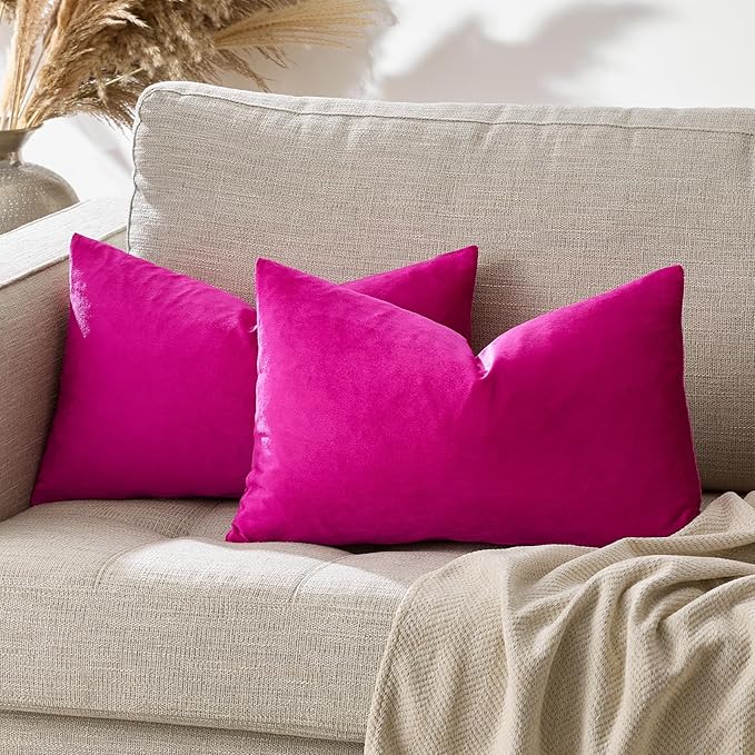 GIGIZAZA Hot Pink Velvet Pillow Covers 12x20 Decorative Pillows Pack of 2 | - Image 6