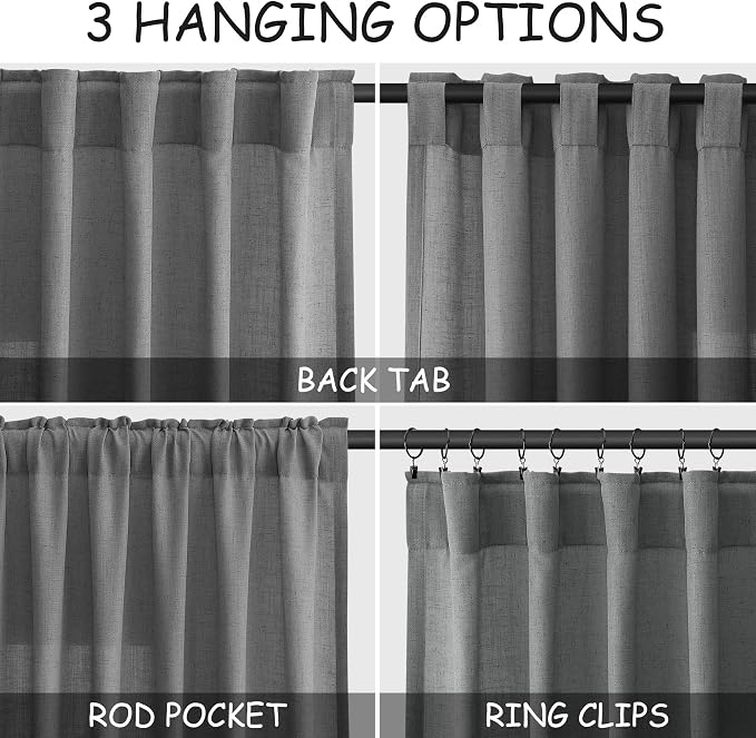 Extra Long Dark Grey Linen Curtains 120 Inches - Image 2