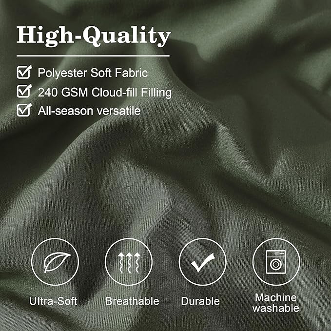 Monbix King Size Comforter Set - 7 Pieces Bed in a Bag King, Olive Green Bedding Sets with Comforter, All Seasons Down Alternative Comforter Bed Set with Sheets, Pillowcases & Shams