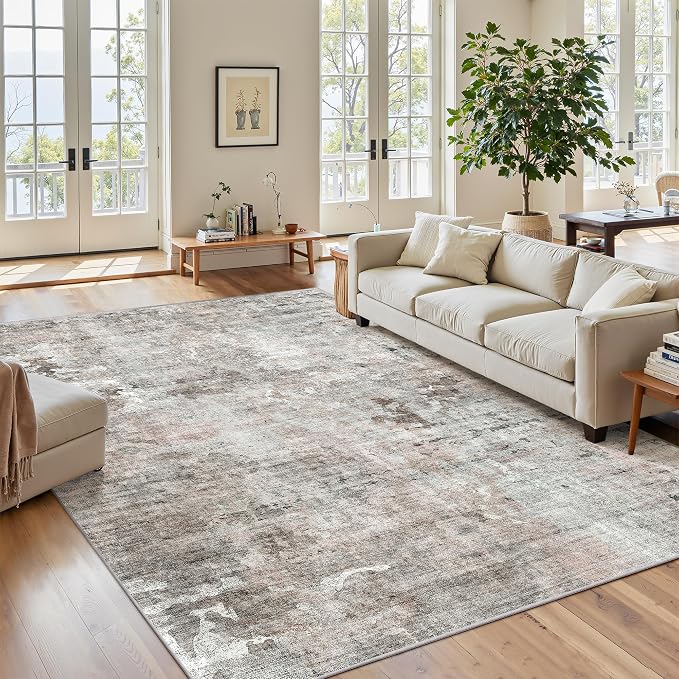 Soalmost Abstract Area Rug 6x9 for Living Room Washable Rugs Pink/Grey | - Image 2