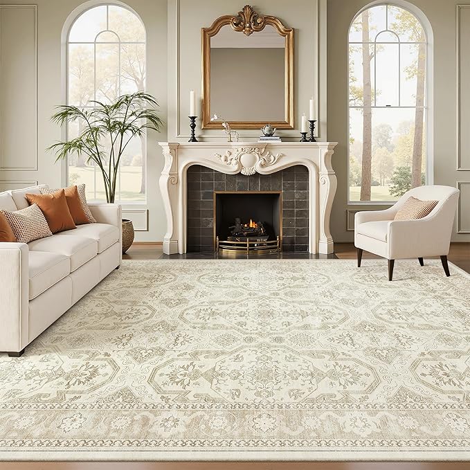 Soalmost 8x10 Area Rugs Large Washable Living Room Rug Non-Slip Beige/Brown | - Image 2