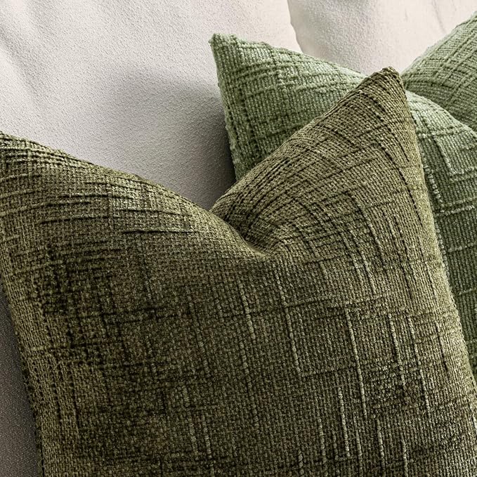 MIULEE Chenille Textured Throw Pillow Covers Olive Green 20x20 Set of 2 | - Image 3