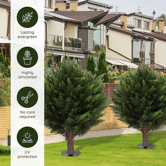15.7 inch Height Set of Two Artificial Cypress Topiary – Breathe Life & Lushness into Any Space – Lifelike – UV-Resistant Great for Indoors & Outdoor - Easy to Install – Fade-Proof