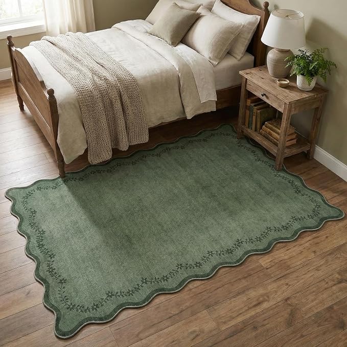 GarveeHome 3x5 Scalloped Washable Area Rug Non Slip Bedroom Entryway Rug | Soft - Image 2