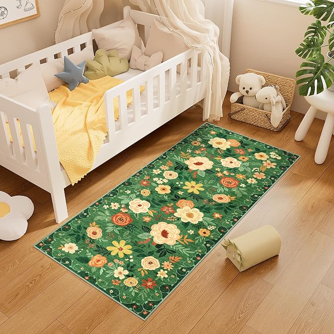 DUKINO 2x5 Runner Rug, Floral Washable Rug - Image 6