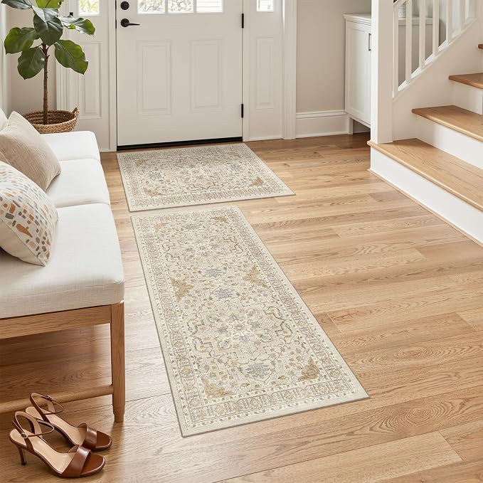 Madane 2-Piece Area Rugs Set, Small Kitchen Runner Non-Slip, Low Pile Floor by Madane