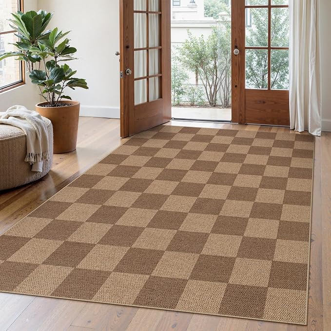 Lahome Checkered Easy Jute Living Room Rug, 5x7 Outdoor Patio Rugs Washable | - Image 8