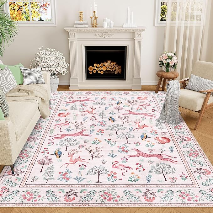 DUKINO 6x9 Area Rug, Washable Animal Living Room Rug Non Slip, Low Pile by DUKINO