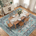 RELEANY Washable Area Rug, Square 10'x10', Teal Green/White/Navy | Non-Slip by RELEANY