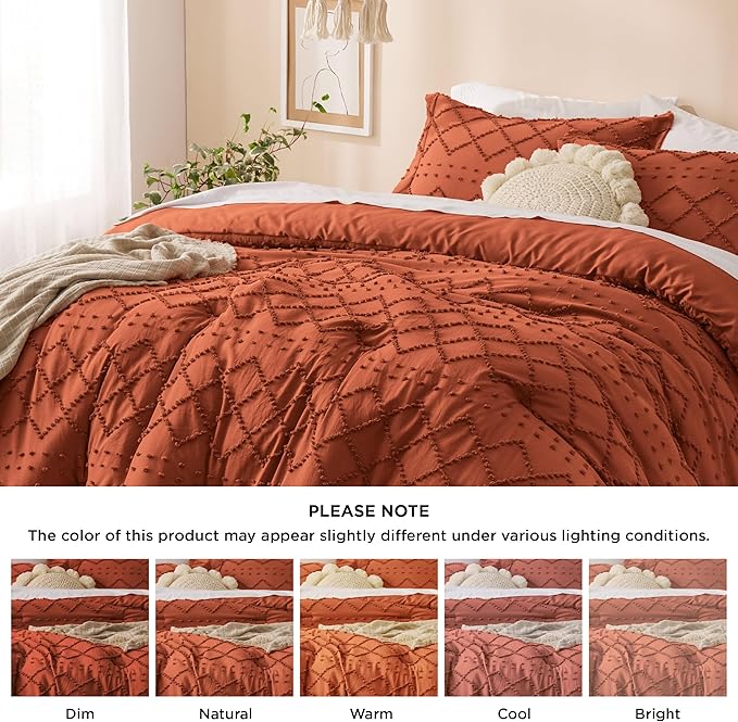 Bedsure California King Comforter Set - Terracotta Comforter, Boho Tufted Shabby Chic Bedding for Kids, 3 Pieces Vintage Farmhouse Bed Set for All Seasons, Fluffy Soft Bedding with 2 Pillow Shams