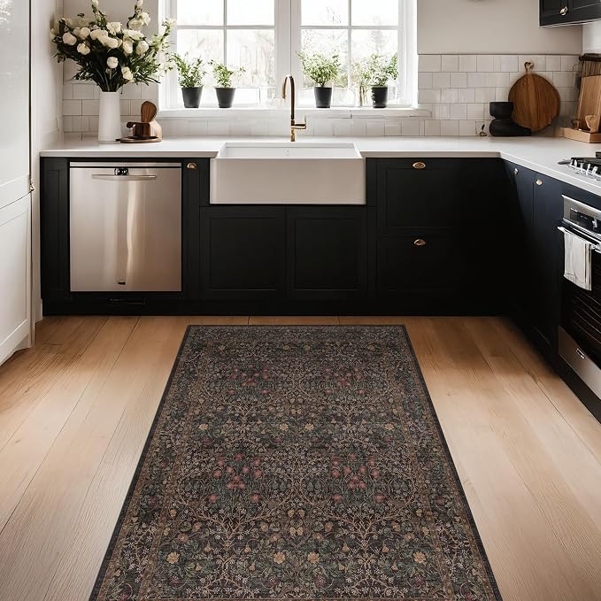 Washable 3x6 Runner Rug for Entryway, Dark Brown Boho Large Kitchen Rug - Image 3