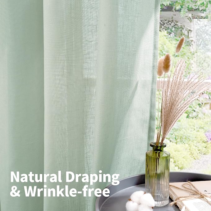 YoungsTex Light Sage Linen Curtains 63 Inches Length - Image 5