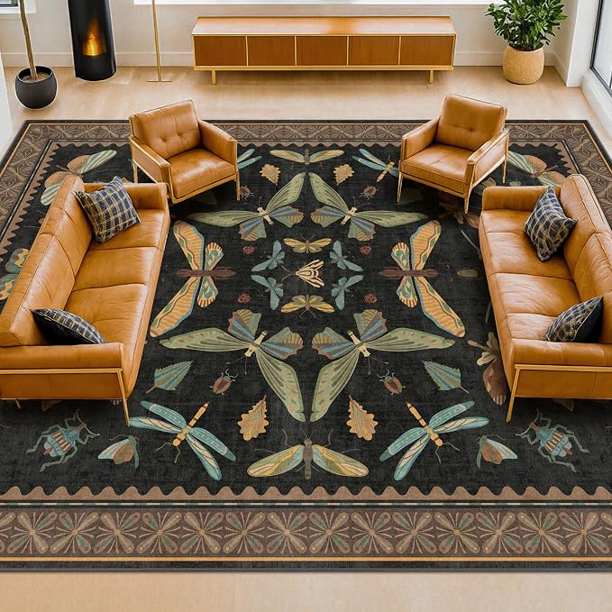 Large Black Rug for Living Room by HazoHaus