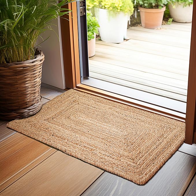 Hausattire Jute Braided Area Rug, 2x3 ft | 100% natural jute, hand woven by Hausattire