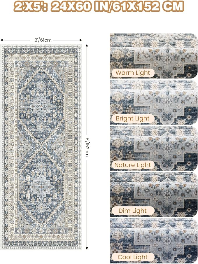 2x5 Rug Runner Non-Slip Washable Rugs - Image 2