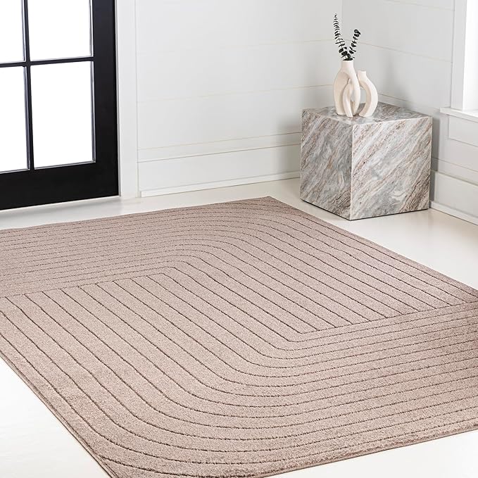 Eyely NCS101C-8 Odense High-Low Minimalist Angle Geometric Light Taupe 8 ft. x 10 ft. Indoor/Outdoor Area Rug, for Home, Backyard, Patio, Porch, Bedroom, Kitchen, Living Room