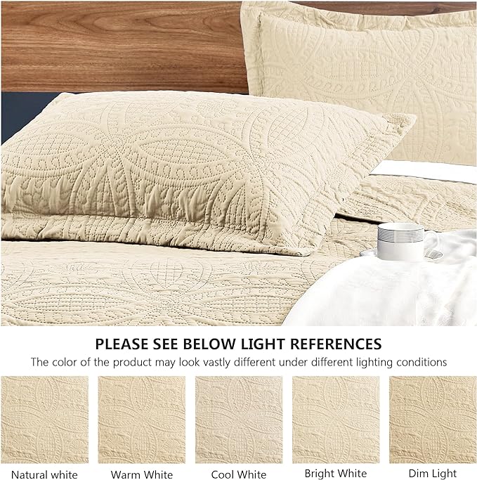 Love's cabin Quilts for Queen Bed Camel Bedspreads - Soft Bed Fall Lightweight Bedspread Comforter - Modern Style Coin Pattern Coverlet for All Season - 3 Pieces (1 Quilt, 2 Pillow Shams)