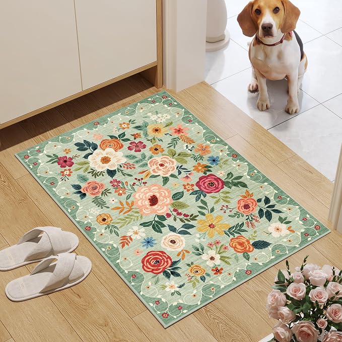 DUKINO 2x3 Rug, Floral Washable Rug - Image 3