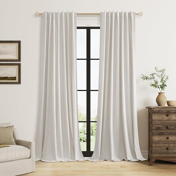 Light Beige 100% Blackout Curtains 102 Inch Length 2 Panels Set by Guken