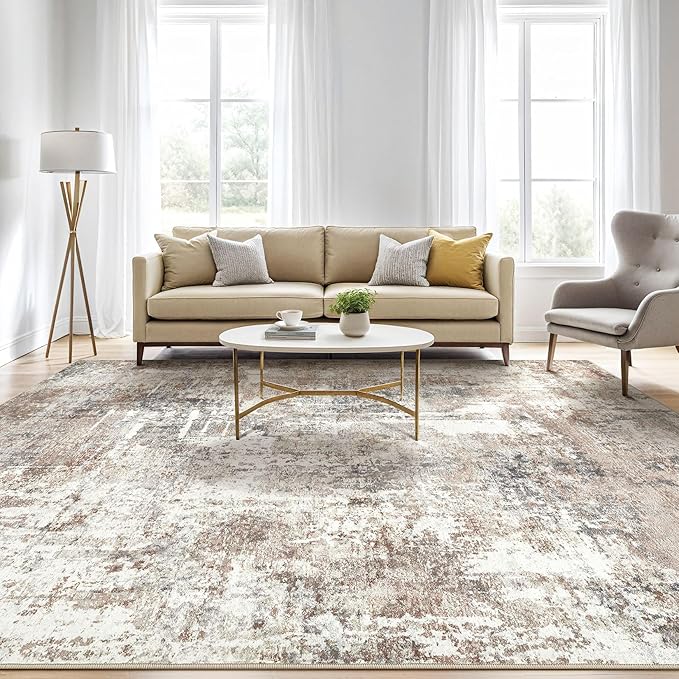 LOONGRUG 10x12 Area Rug Washable Large Neutral Modern Living Room Rug | - Image 5