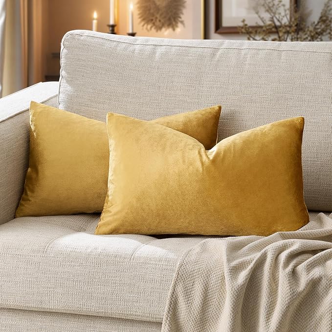 GIGIZAZA Golden Velvet Pillow Covers 12x20 Decorative Pillows Pack of 2 | - Image 6