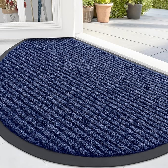 OLANLY Half Circle Front Door Mat 47x34, Waterproof Heavy-Duty Doormat | Blue by OLANLY