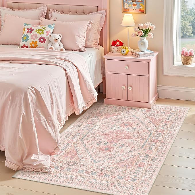 Pink Rugs for Bedroom-4x6 Area Rug for Entryway, Girls Room | Small Washable by Zesthome