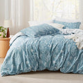 Bedsure Queen Comforter Set - Mineral Blue Bed Set, 3 Pieces Cute Floral Bedding, 1 Soft Reversible Botanical Flowers Comforter and 2 Pillow Shams