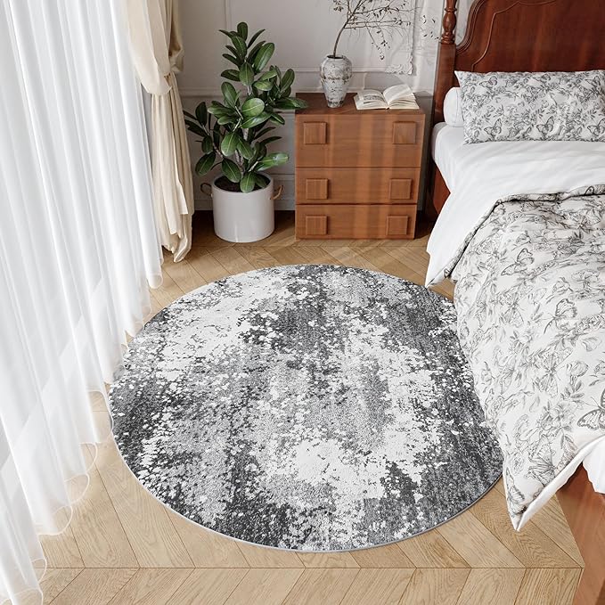 Round Area Rugs 4ft Washable Grey Circle Rug - Image 4