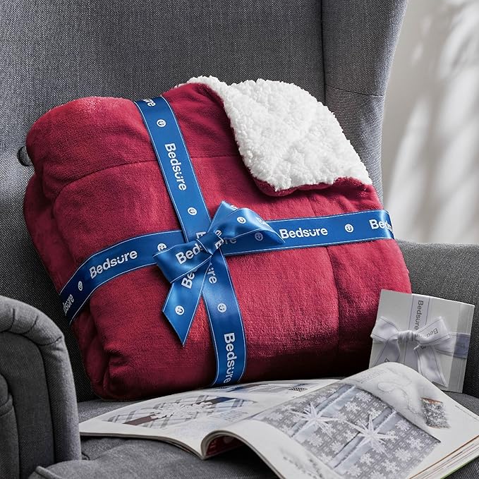 Bedsure GentleSoft Sherpa Fleece Blankets King Size for Bed - Thick and Warm Throw for Girls and Women, Soft Fuzzy Plush King Christmas Blanket for Winter, Red, 108x90 Inches