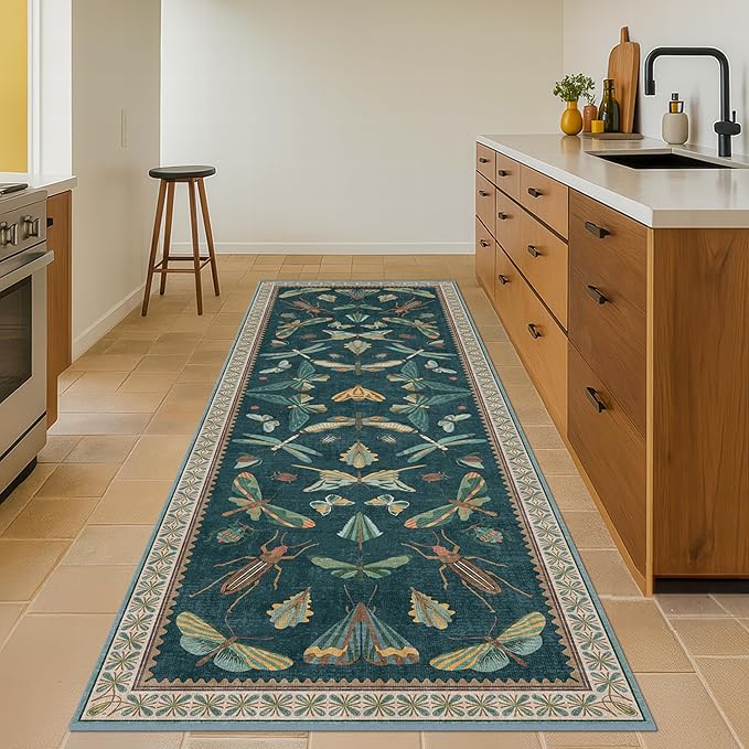 Vintage Green Runner Rug for Hallway 3x12, Washable Foldable Boho Carpet for - Image 3