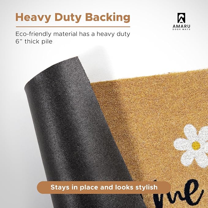 Coir Welcome Mat, Welcome Daisies, 17 x 29 in | 100% Natural Coir, Anti-Shedding - Image 6