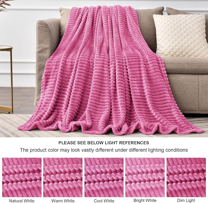 BEDELITE 3D Ribbed Hot Pink Fleece Throw Blanket - Image 7