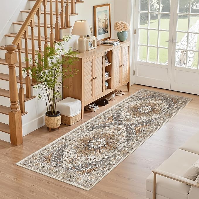 Madane Hallway Runner Rug 2x5 Washable Entry Rugs Non-Slip, Turmeric/Grey | - Image 3