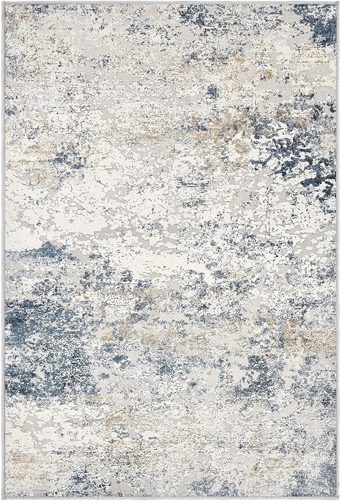DMOYEST 2x3 Entryway Area Rug Washable Abstract Beige Blue Small Carpet | - Image 9