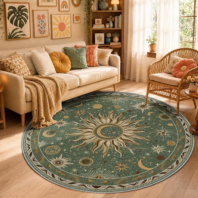 Vacuum-Friendly, Round 6ft Washable Area Rug by meejou