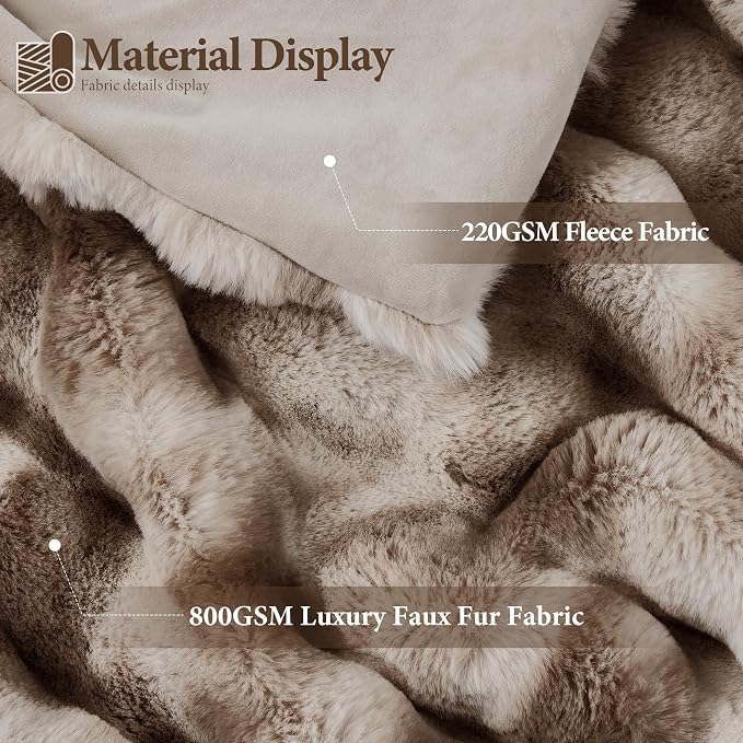 Luxury 1000GSM Rabbit Faux Fur Blanket, Super Heavy Warm Cozy Brown Blankets - Image 2