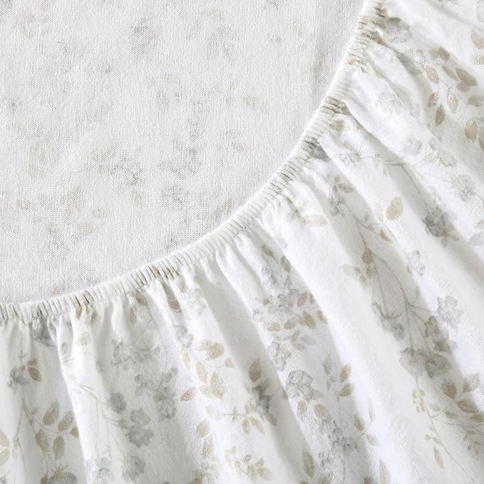Laura Ashley - Flannel Sheets King Size, Anti-Pilling & Wrinkle Resistant Cotton, Touchably Soft for All-Season Comfort - Bed Sheets with Matching PIllowcasess & Fitted Sheet (Fawna Grey)