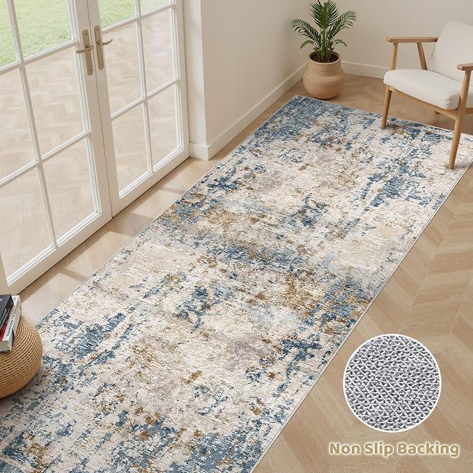 LOONGRUG Runner Rug 3x8 Washable Non-Slip Kitchen Neutral Modern Rug | Abstract - Image 3